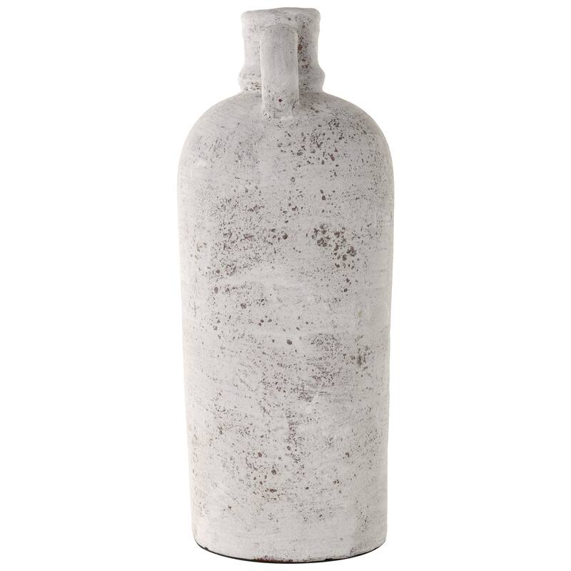 Ceramic Antique Style Textured Decorative Vase with Curved Handle - Cream - Roche River Decor