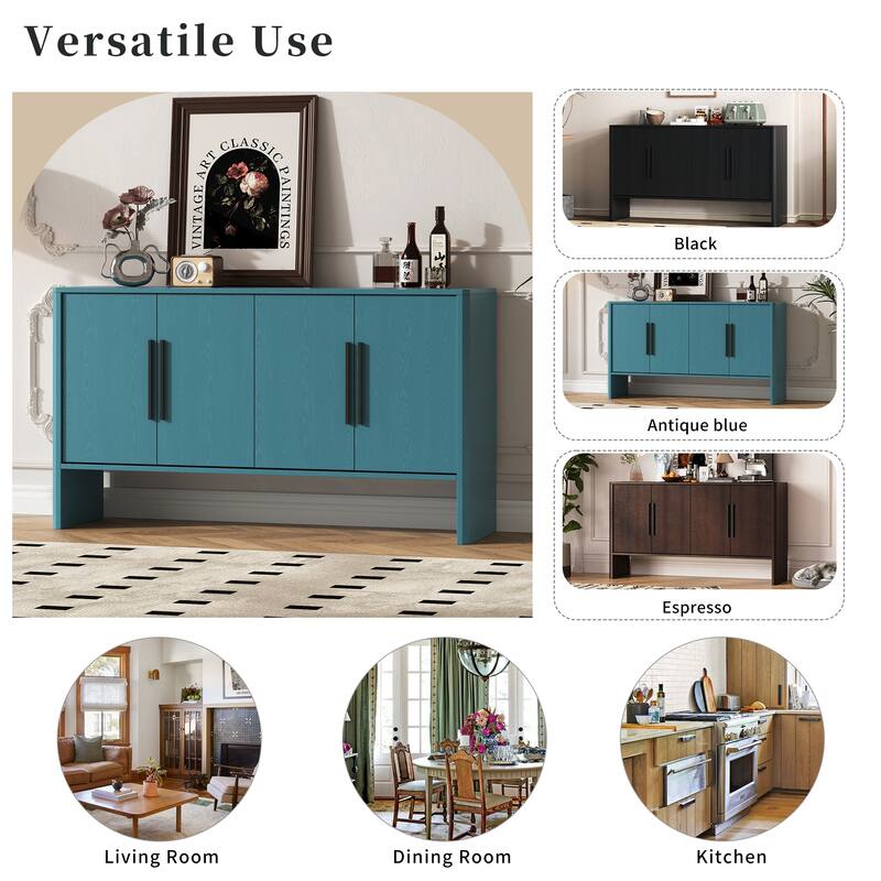 Sideboard Cabinet with Adjustable Shelves, Wooden Storage Cabinet with Long Handles, Kitchen Buffet Cabinet with 4 Door