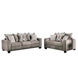 2 Piece Chenille and Wood Sofa Set in Gray Finish - Bed Bath & Beyond ...