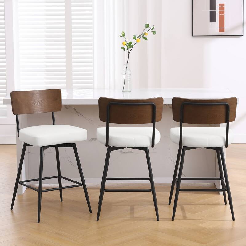 Faux Leather Upholstered Swivel Counter/Bar Stools Set of 2/3/4 - Set of 3 - White - Counter Height