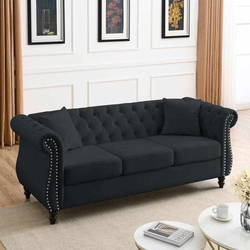 Classic 3-Seat Chesterfield Sofa with Solid Wood Frame & Plush Foam - Stylish Loveseat