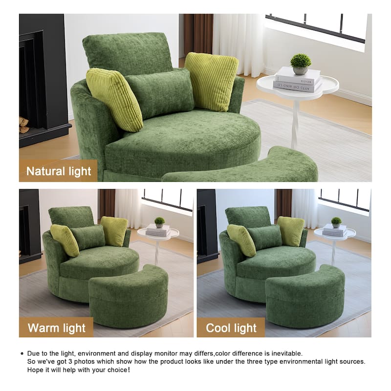 Chenille Swivel Accent Chair with Ottoman