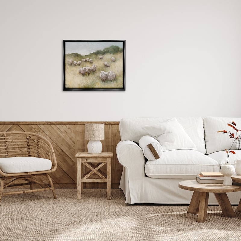 Stupell Sheep Herd Rural Grassland Framed Floater Canvas Wall Art Design by Julia Purinton