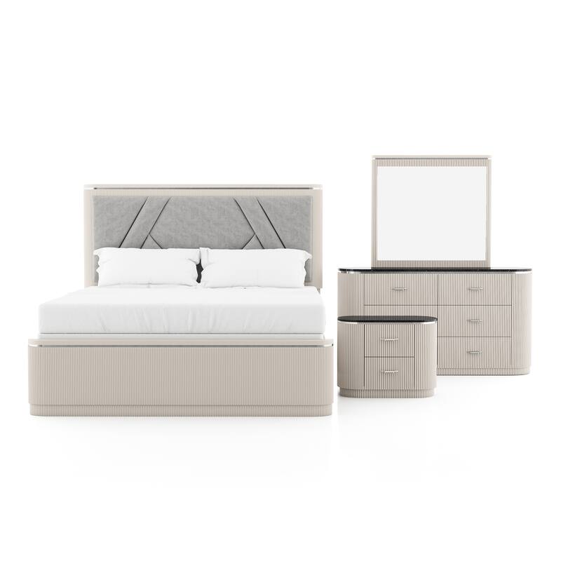 Furniture of America Leander Modern 4-Piece Light Grey Panel Bedroom Set