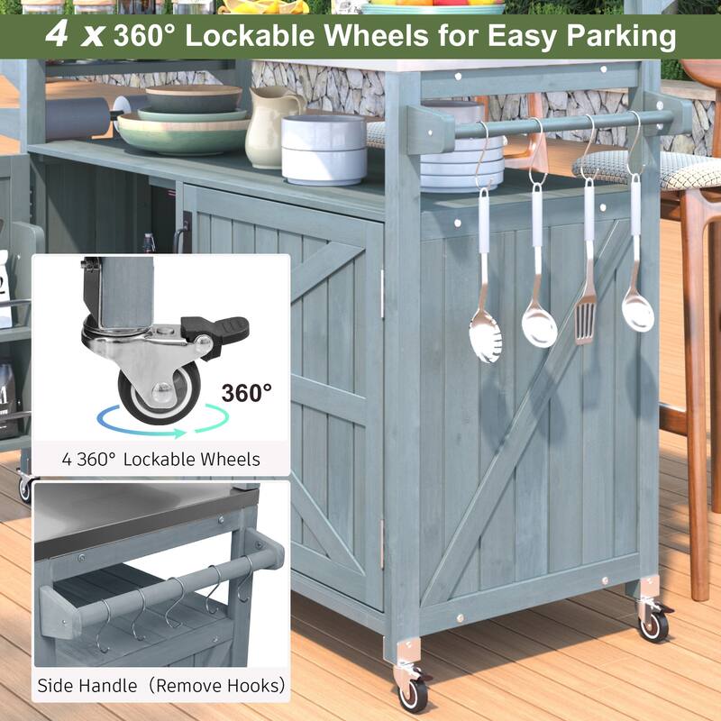 Outdoor Kitchen Island Rolling Grill Cart Sideboards Prep Table