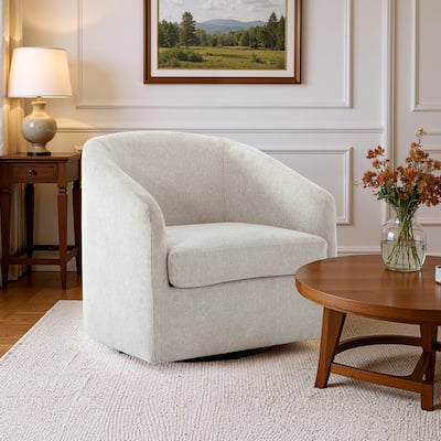 360° Swivel Accent Chair, Round Chenille Fabric Barrel Chair, Upholstered Armchair, Full Assembled