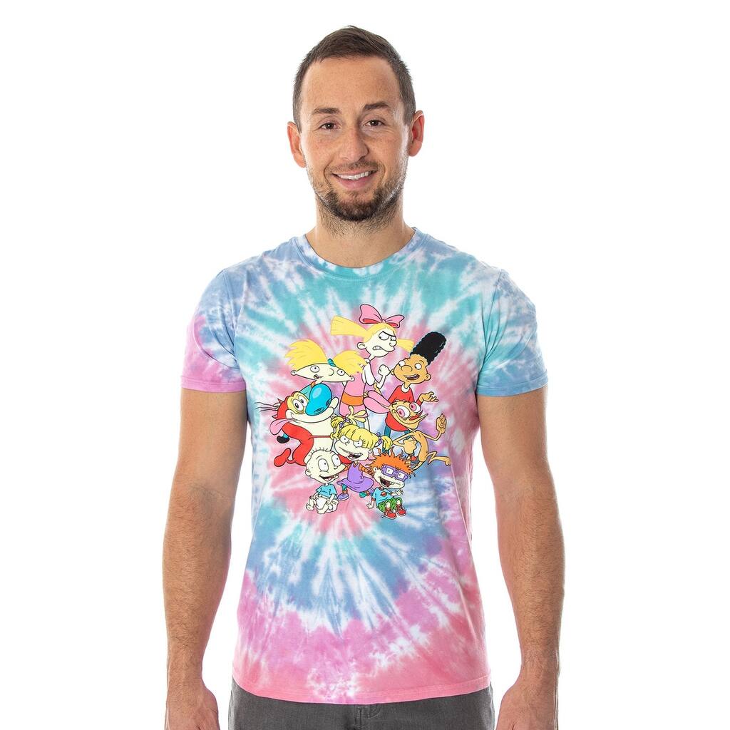 Nickelodeon Men's Rugrats Ren And Stimpy Hey Arnold! Cartoon Tie Dye T-Shirt