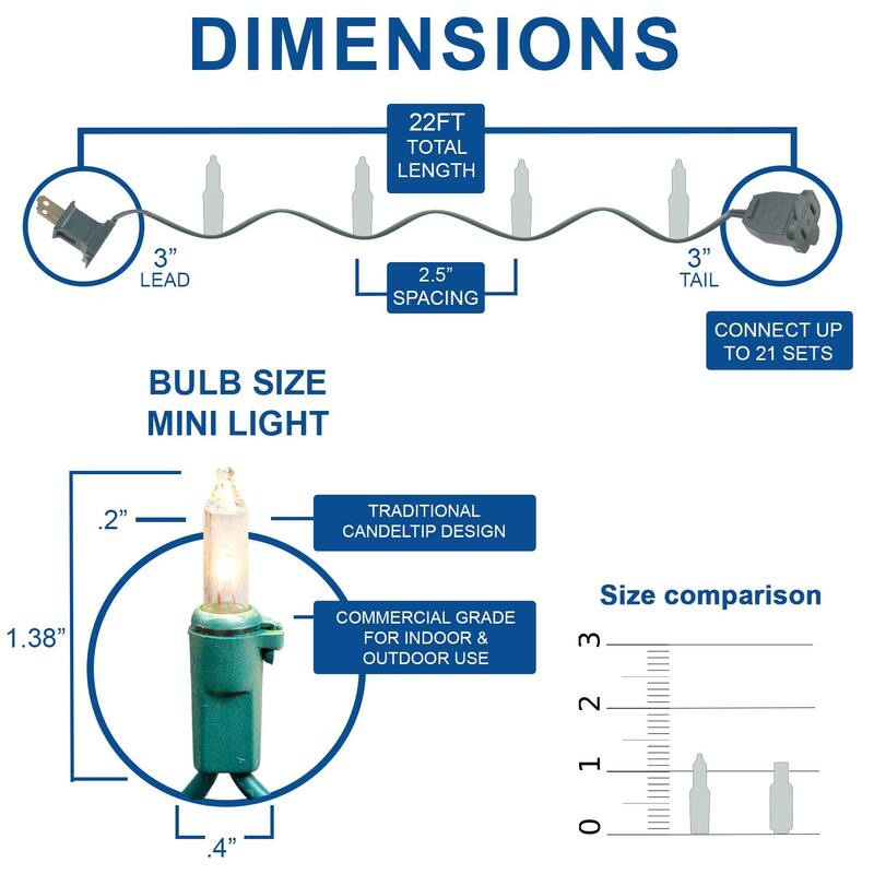 100 Light Traditional LED Christmas Mini Light Set, Patio Lights, Green wire, 22’