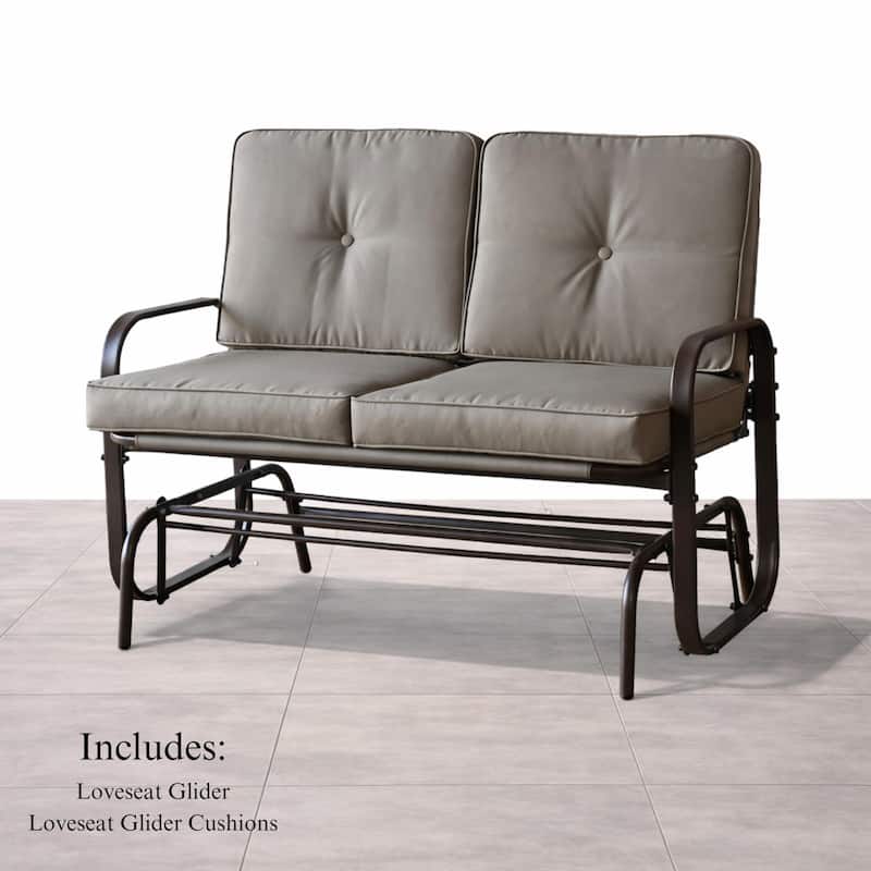 Winston 2-Person Brown Steel Outdoor Loveseat Glider with Polyester Tan Cushion - N/A