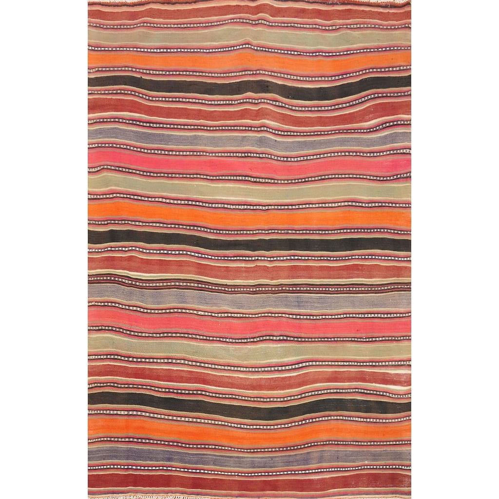 Hand Woven Oriental 100% Wool Carpet Southwestern Geometric Multi-Colored Kilim Area Rug - 6' 10'' X 5' 1''