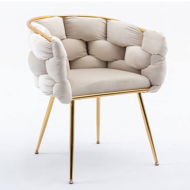 Beige Modern 28.7" Velvet Upholstered Accent Chairs with Gold - Plated Metal Legs (Set of 2)