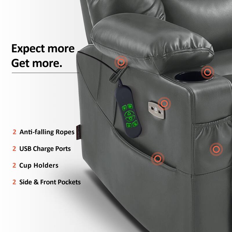 MCombo Large Dual Motor Power Lift Recliner Chair with Massage and Dual Heating for Elderly People, Faux Leather 7634
