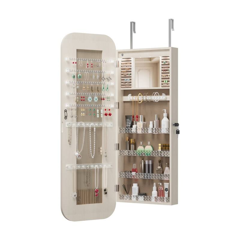 Door or Wall Mounted Jewelry Armoires Organizer with Full Length Mirror