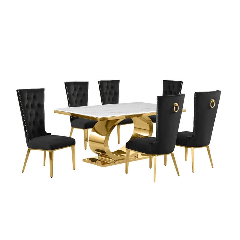 Best Quality Furniture D430/1-SC330-7 Dining Set with 68" White Marble Top