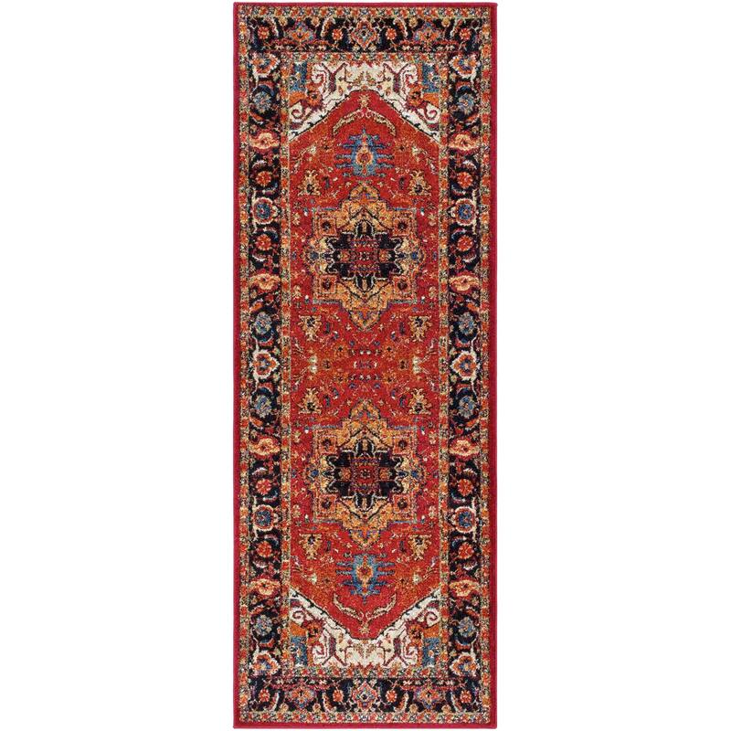 Anna Red & Black Updated Traditional Area Rug - 2'7" x 7'3" Runner