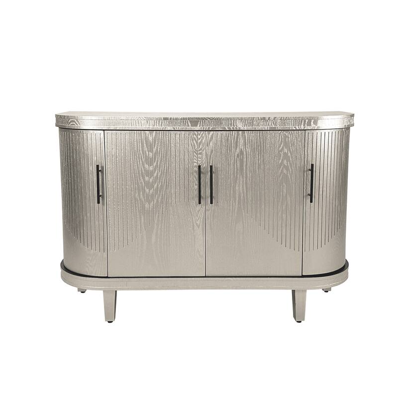Curved Sideboard, 47.2" Storage Cabinet w/ 4 Doors & Adjustable Shelves, Wood Coffee Bar Cabinet for Kitchen, Living Room