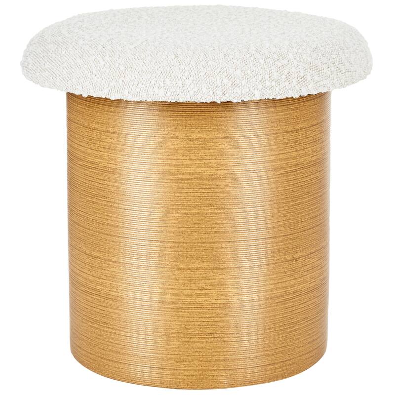Tufted Boucle Ottoman Stool with Wooden Frame Accent Seat or Footrest - Beige