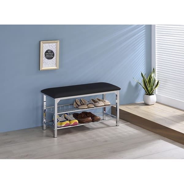 Chrome And Black Vinyl Shoe Rack Storage Bench On Sale Overstock 9408073