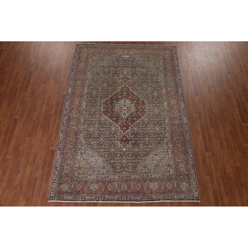 Grey Distressed Tabriz Persian Vintage Area Rug Handmade Wool Carpet - 6'6" x 9'7"