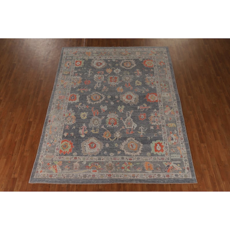 Hand Knotted Oriental 100% Wool Carpet Transitional All-Over Greys & Charcoal Oushak Area Rug - 10' 2'' X 7' 11''