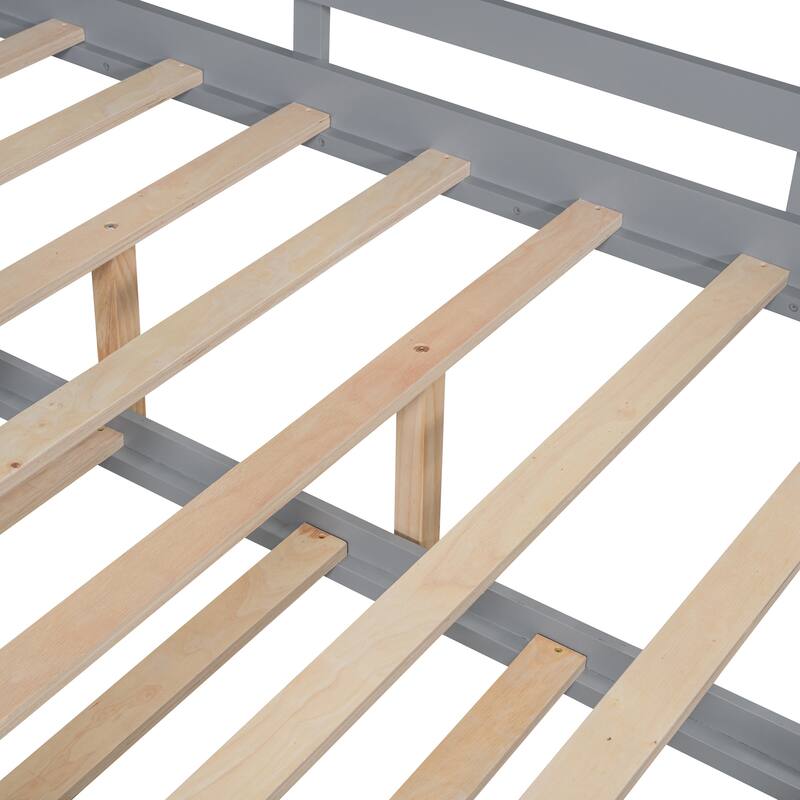 Charming Twin House Bed with Trundle, Roof Design, and Shelves for Kids