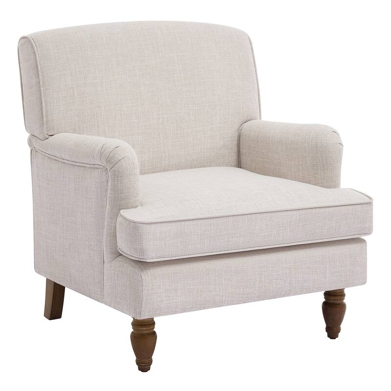 Vintage Upholstered Linen Fabric Armchair with Antique Solid Wood Legs, Accent Chair Single Sofa Chair for Living Room