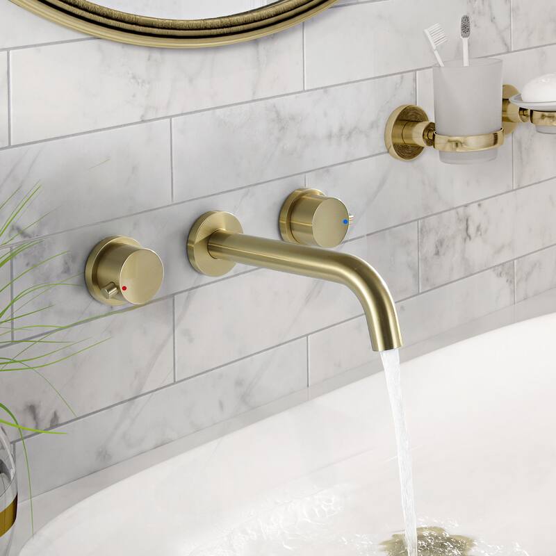 8 in W*8.23 D Solid Brass 2-Handle Wall Mounted Bathroom Sink Faucet
