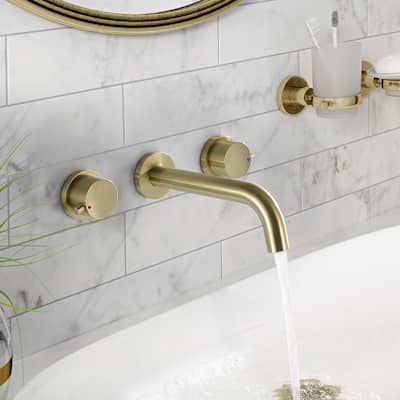 8 in W*8.23 D Solid Brass 2-Handle Wall Mounted Bathroom Sink Faucet