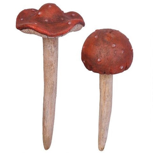Set Of 2 Wild Mushroom Hand Painted Outdoor Garden Statues 25.5" - N/A