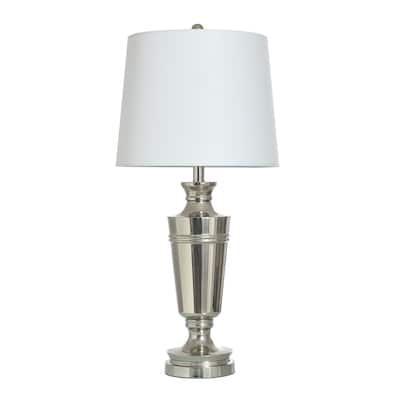 Steel Table Lamp With Urn Base Shape - Polished Nickel Shade - Off-White Shade