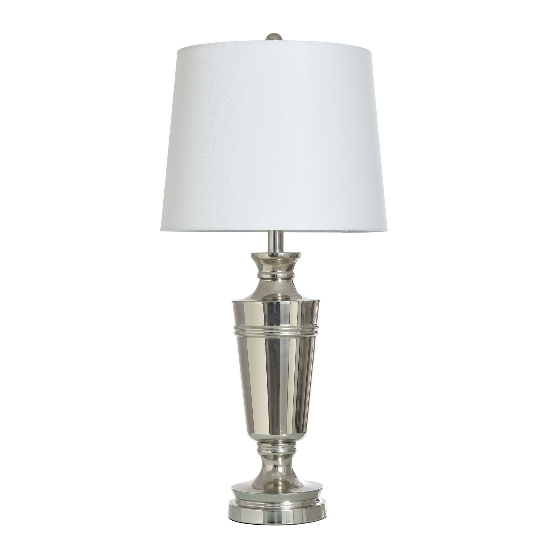 Steel Table Lamp With Urn Base Shape - Polished Nickel Shade - Off-White Shade