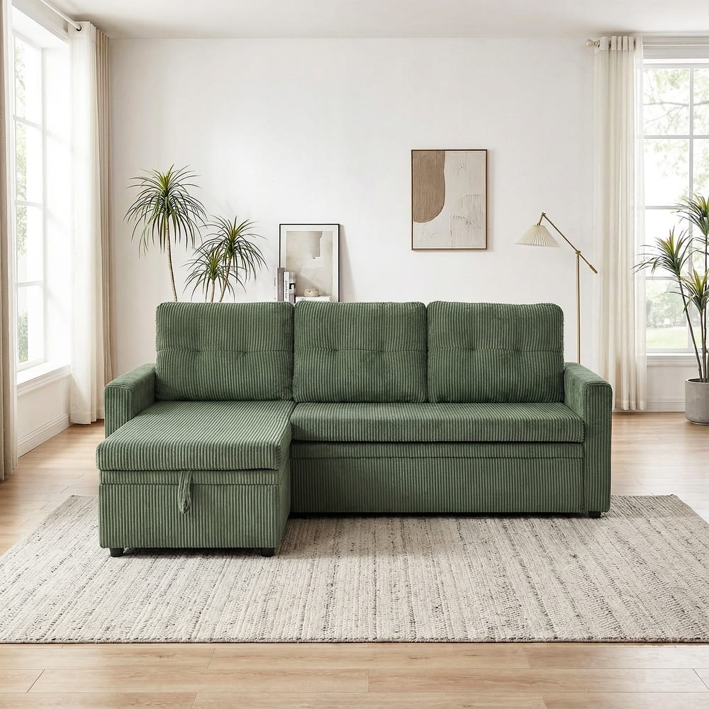 79" W L Shaped Reversible Convertible Pull Out Couch Bed Sleeper Sofa