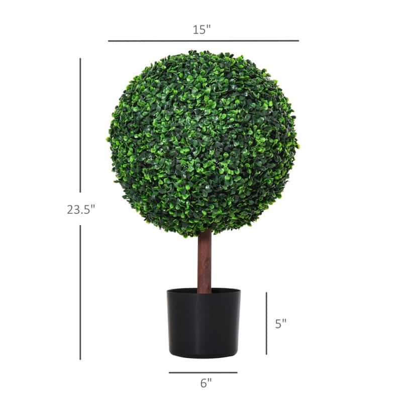 Artificial Boxwood Tree 23.5 Inch Green Faux Plant Indoor Outdoor Decorative with Cement Pot Low-Maintenance - 15" x 23.5" H