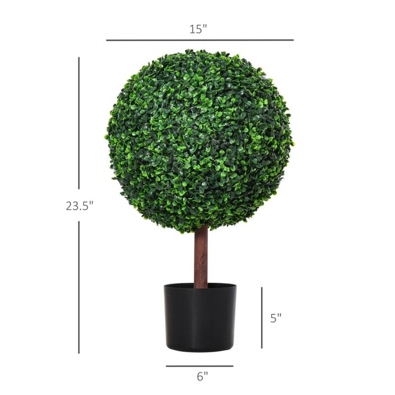 Set of 2 Artificial Boxwood Trees Realistic Low Maintenance with Sturdy Nursery Pots for Home Office and Outdoor Decor