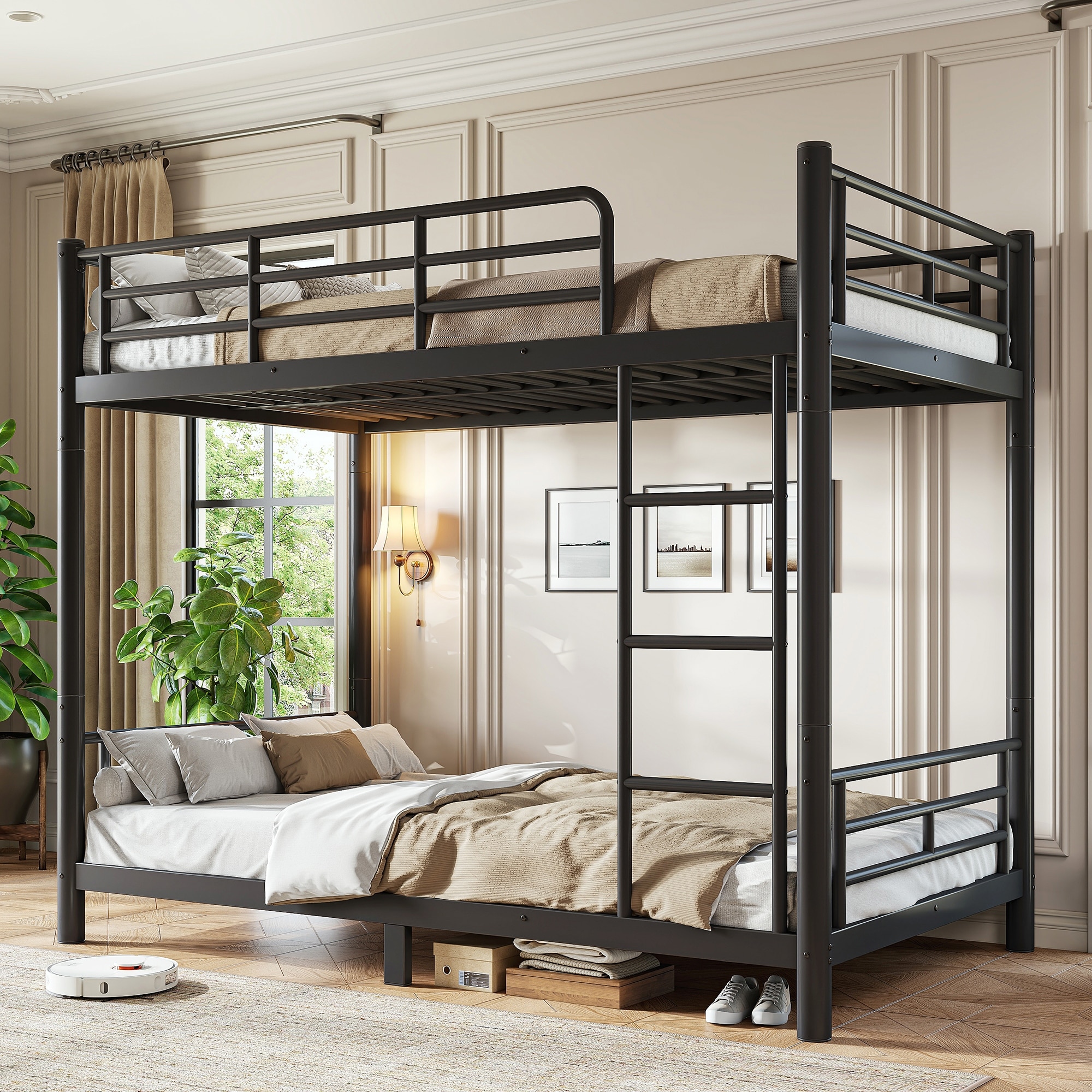 Twin Xl Over Twin Xl Size Metal Bunk Bed For Teens And Adults,Space-Saving/Noise Reduced
