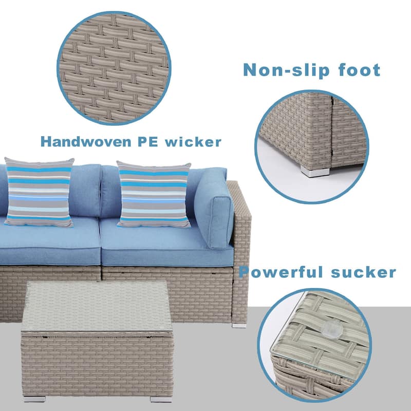 COSIEST 7-Piece Outdoor Patio Sectional Wicker Sofa With Coffee Table