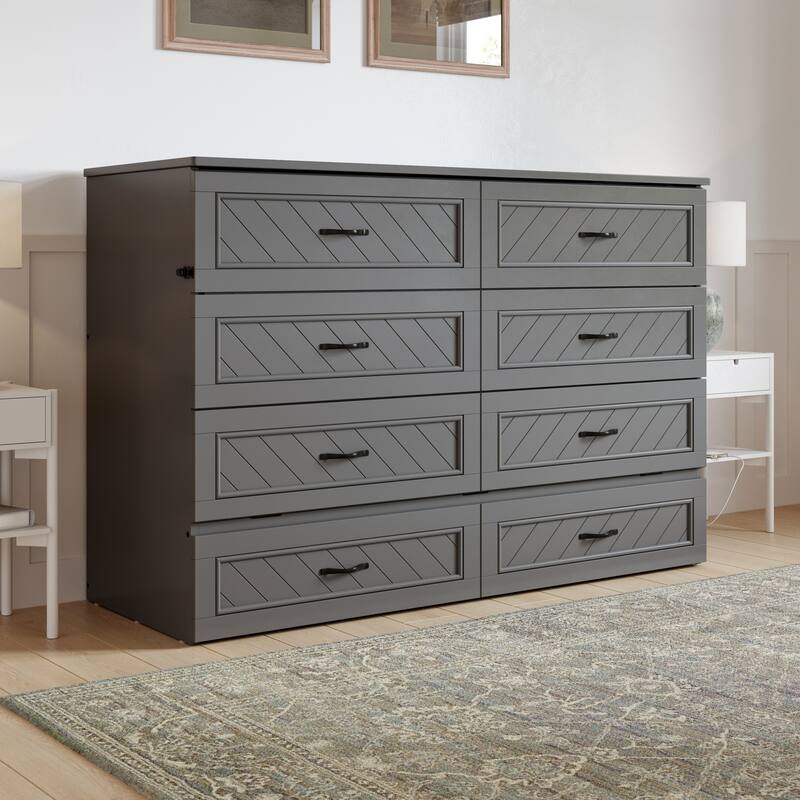Alpine Murphy Bed Chest with Mattress, Storage Drawer, & Built-in Charger
