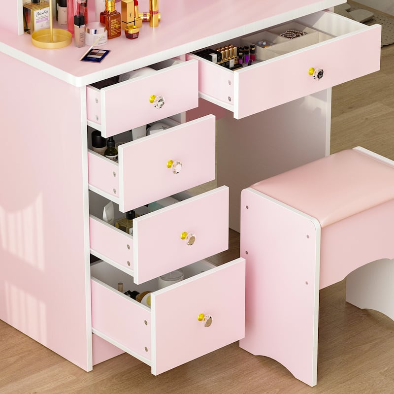 31.5" Wide Makeup Vanity With Stool and Touching Light Mirror - 31.5"W