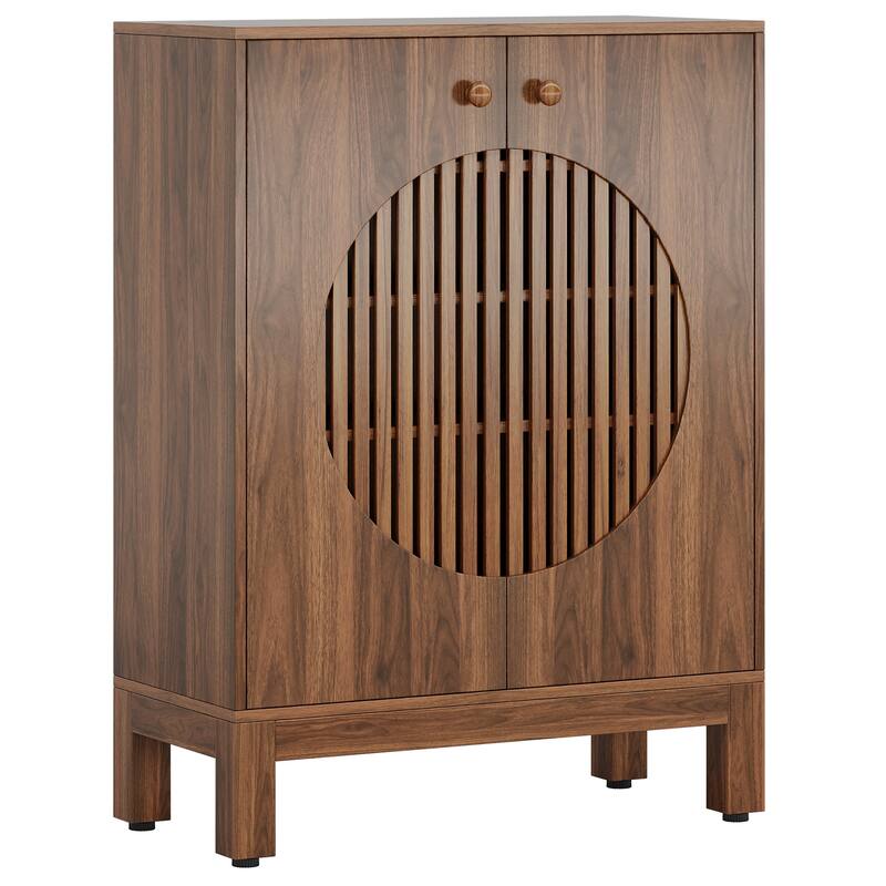 28" Brown 5-Tier Shoe Cabinet with Round Louvered Doors