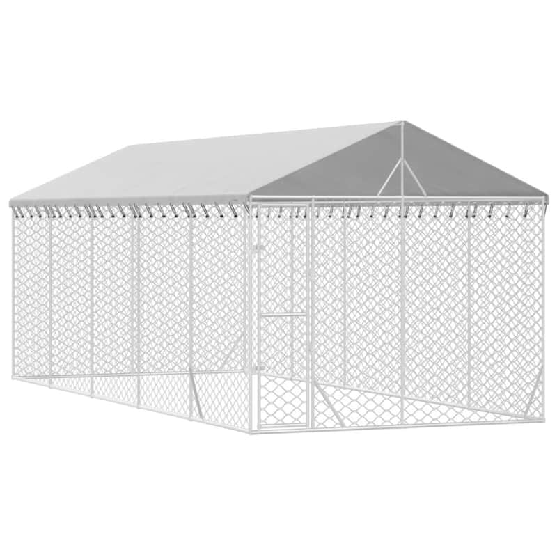 vidaXL Outdoor Dog Kennel with Roof Silver Galvanized Steel