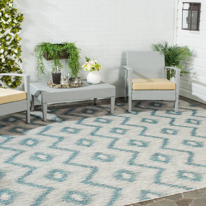SAFAVIEH Courtyard Gorica Indoor/ Outdoor Waterproof Patio Backyard Rug - 9' x 12' - Grey/Blue