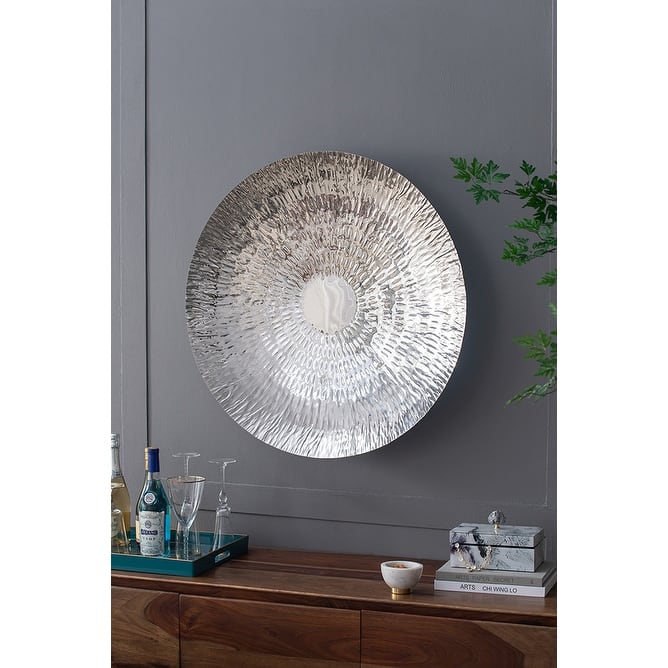 Modern Silver Textured Disc Wall Decor with Agate Radial Design, for Living Room Bedrrom Entryway Office