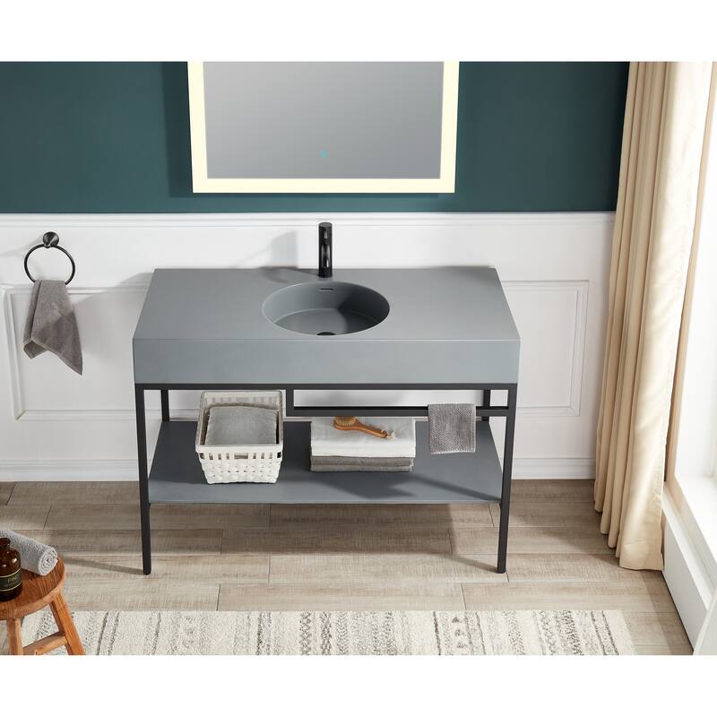 ANZZI Siena 48 in. Console Sink in Matte Black with Matte Grey Counter Top