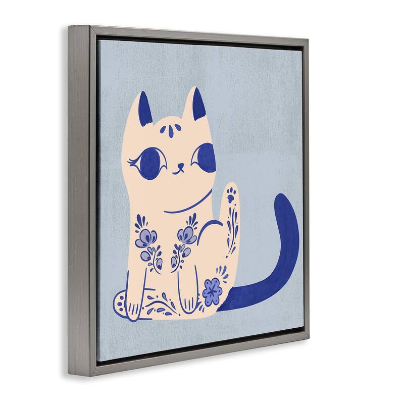 Stupell Ornate Floral Cat Framed Floater Canvas Wall Art Design By Carrie Cantwell