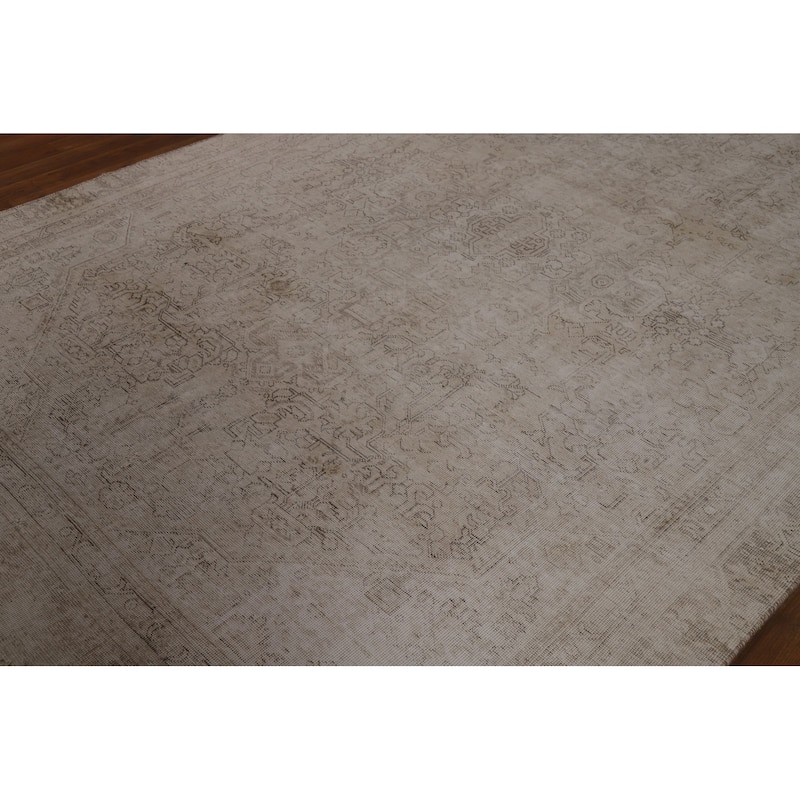 Tabriz Persian Vintage Rug Handmade Beige Wool Carpet - 6'9" x 10'0"