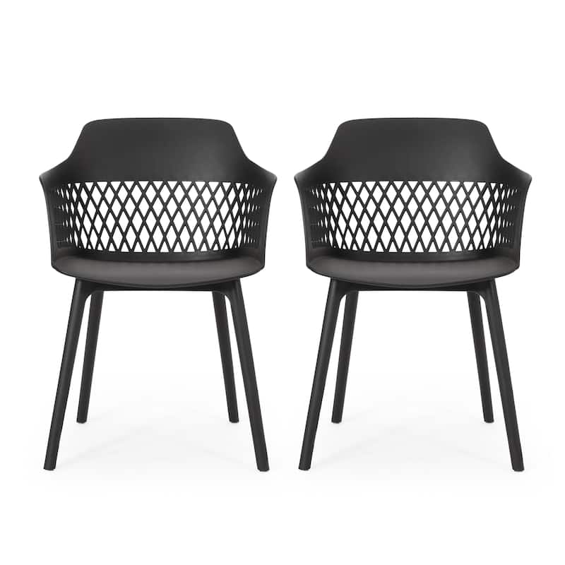 Roomfitters Outdoor Plastic Chairs with Lattice Back, Lightweight Patio Seating Set of 2, Modern Style