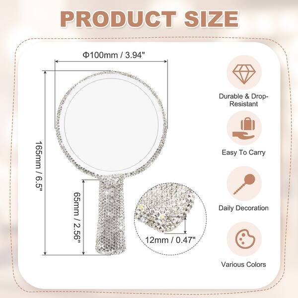 Rhinestone Hand Mirror, Bling Handheld Mirrors with Handle ABS Makeup ...