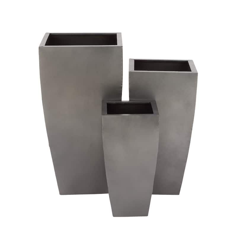 Metal Light Weight Planter with Tapered Base and Polished Exterior - Set of 3 Gray or Dark gray - Roche River Decor
