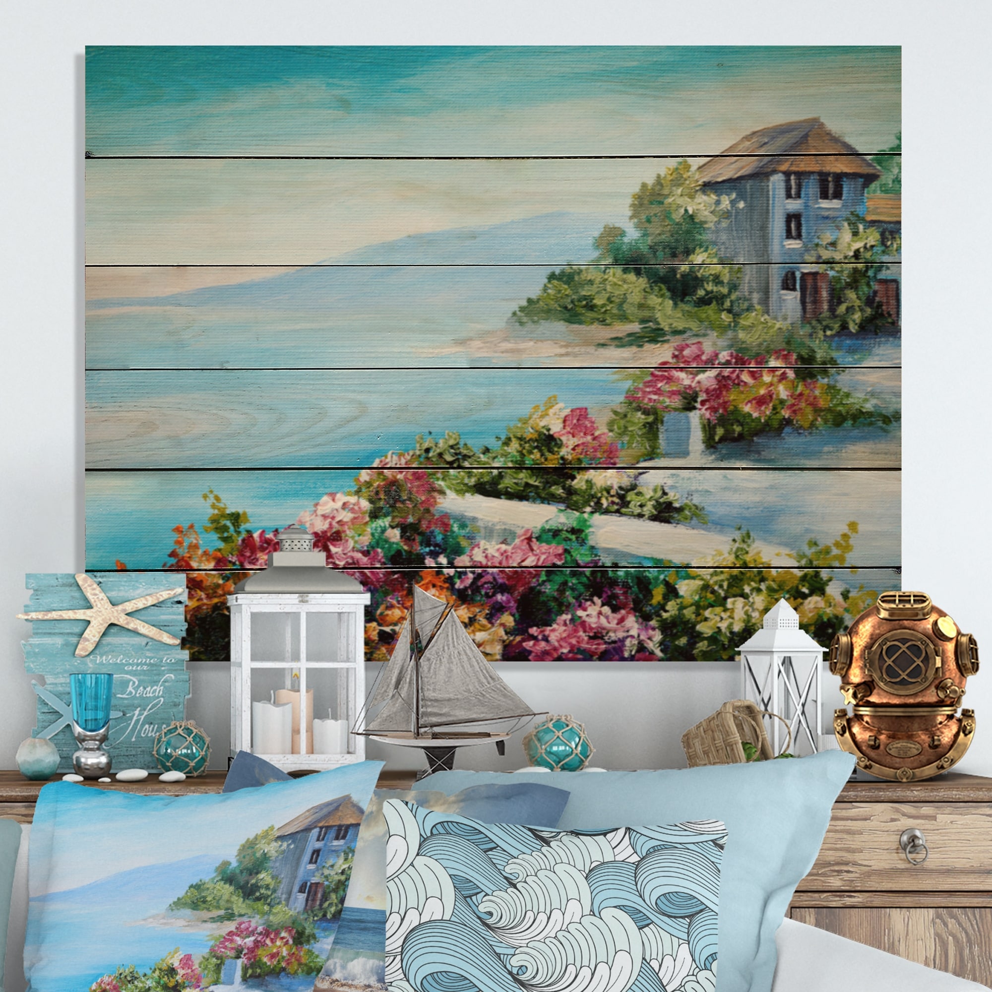Designart 'Colorful Flowers In Mediterranean House V' French Country Wood Wall  Art Panels - Natural Pine Wood - Bed Bath \u0026 Beyond - 36736626, image size:2000x2000