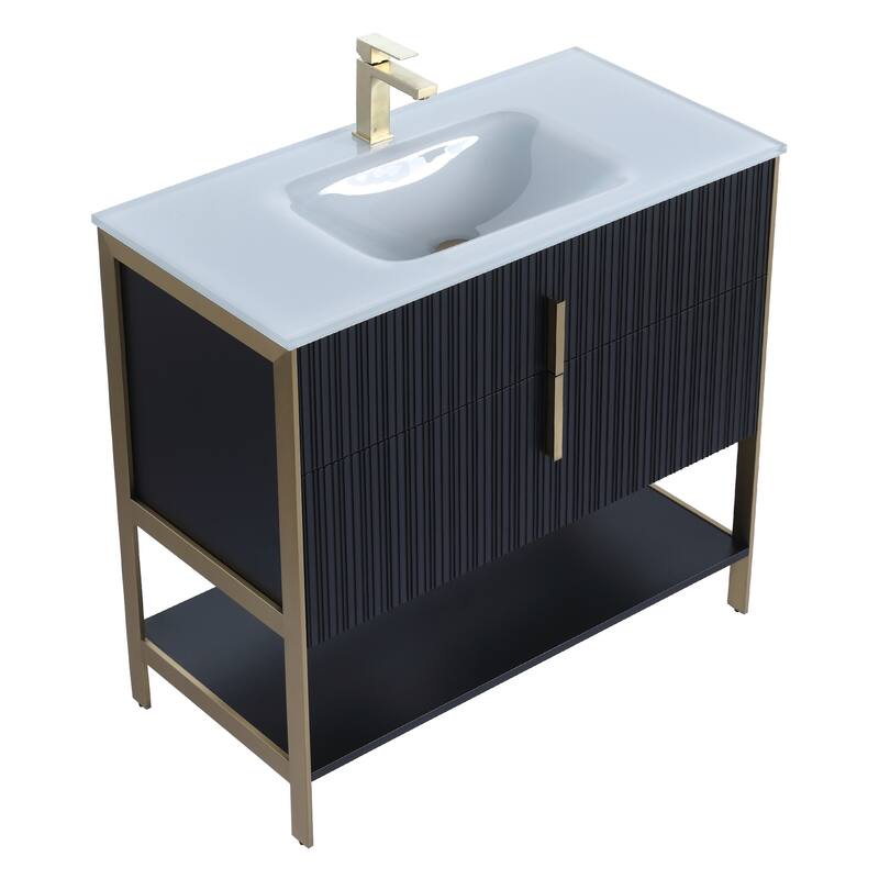 Fine Fixtures Serenity Modern Bathroom Vanity with White Glass Top